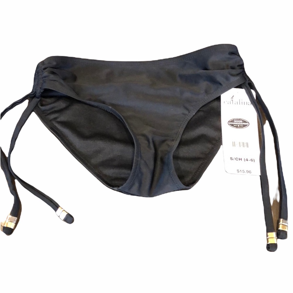 Catalina black bikini bottoms with side drawstring
